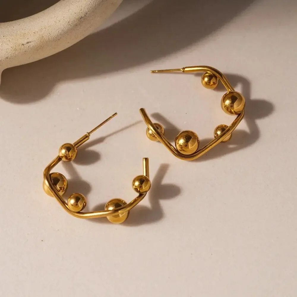 Anthropologie Hoop Earrings Ball Jhumka Open Stud Statement Boho Y2K Irregular